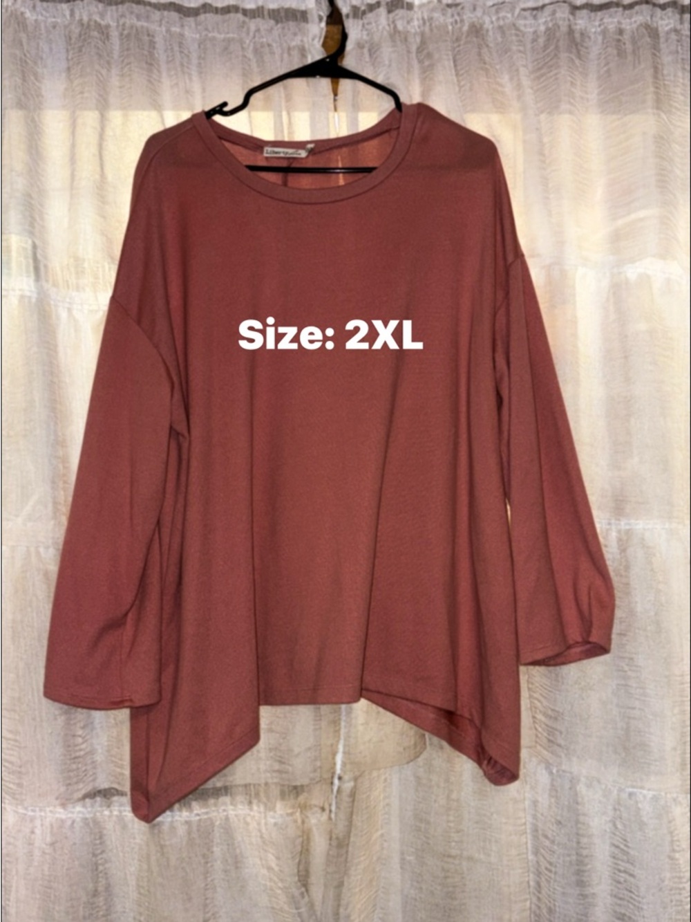 Relaxed Long-Sleeve Tunic Top in Dusky Rose - Size 2XL